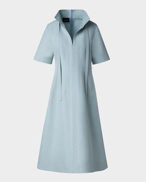 Collared Short-Sleeve Cotton Poplin A-Line Midi Shirtdress