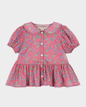 Girl's Pacey Rose-Print Peplum Shirt, Size 18M-10