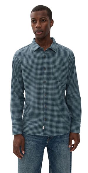 Marine Layer Classic Stretch Selvage Shirt Green/Navy Gingham L