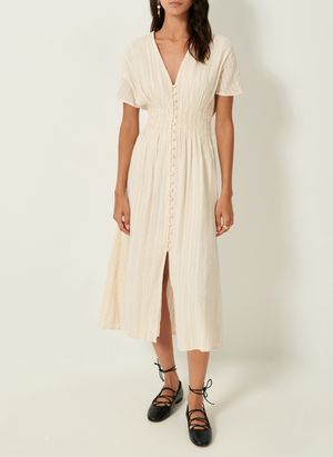 Sessun - Robe midi Col V en coton - Taille L - Beige