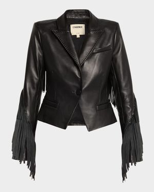 Vashti Fringed Lambskin Leather Blazer