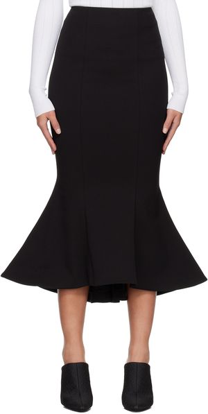 Balmain Black Flared Midi Skirt