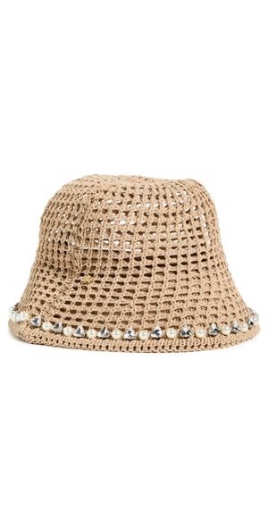 Lele Sadoughi Open Weave Embellished Bucket Hat Natural One Size
