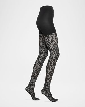 Animal-Patterned Control Top Tights