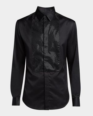 Men's Crystal Bib Front Cotton Dress Shirt