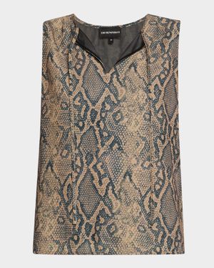 Split-Neck Tie Sleeveless Blouse