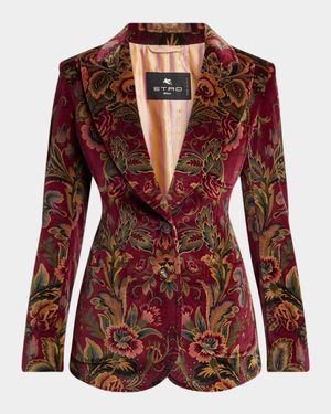 Floral Velvet Single-Breasted Jacket