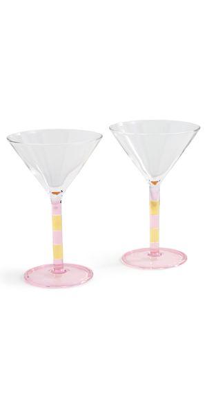 FAZEEK Striped Martini Glass Set of 2 Pink/Amber One Size