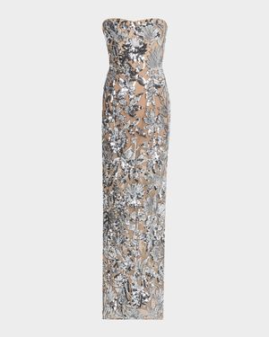 Dahlia Strapless Floral Sequin Column Gown