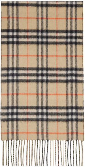 Burberry Beige & Khaki Reversible Check Cashmere Scarf