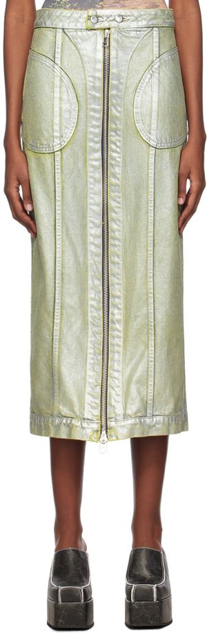 Eckhaus Latta Silver Zip Denim Midi Skirt