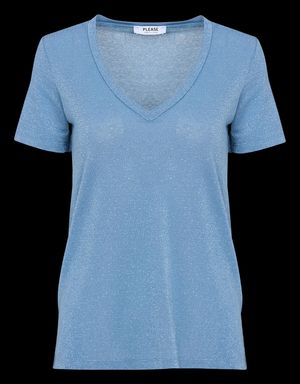 Please - T-shirt Col V en fibres métallisées - Taille XL - Blanc