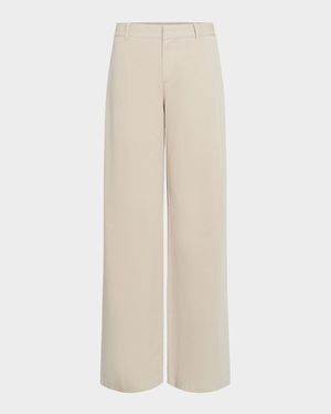 Mid-Rise Wide-Leg Cotton Trousers