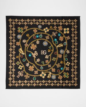 Floral Crystal Foulard Silk Scarf