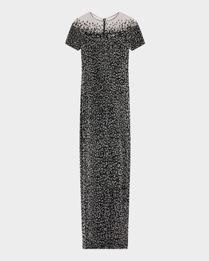 Leopard Sequined Off-The-Shoulder Illusion Gown