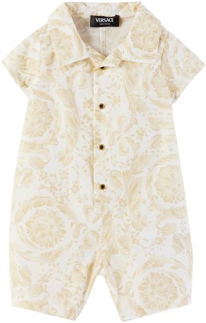 Versace Baby White & Beige Barrocco Romper