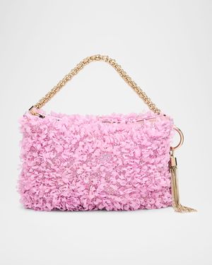 Callie Beaded Petal Ruffle Top-Handle Bag