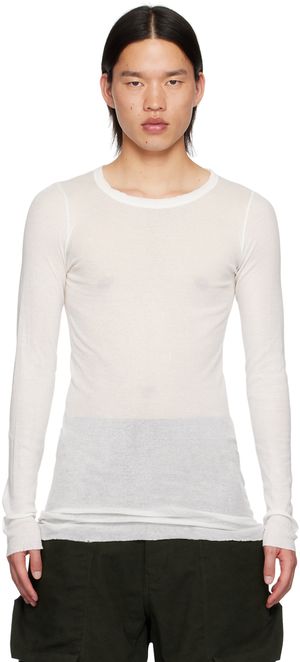 Rick Owens T-shirt à manches longues blanc cassé en jersey côtelé - Porterville