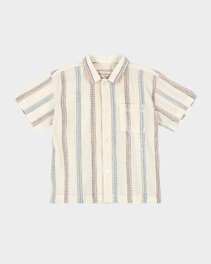 Boy's Vincent Short-Sleeve Striped Organic Cotton Shirt, Size 9M-6
