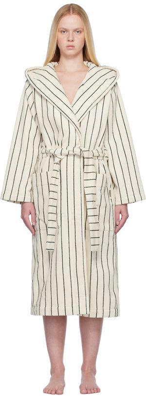 Tekla Off-White & Green Terry Hooded Bathrobe