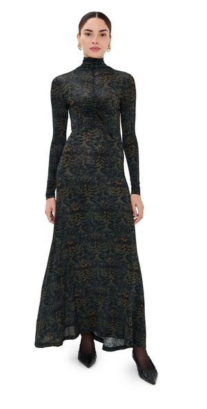 Ulla Johnson Koa Jersey Ruched Front Turtleneck Dress DESERT JASPER S