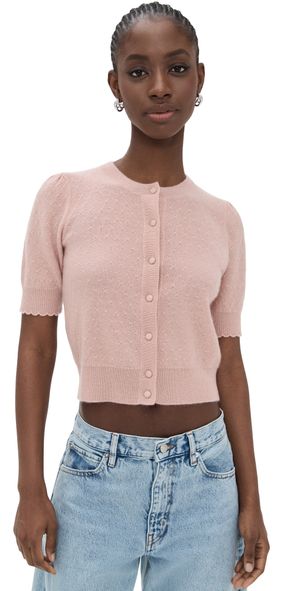 FRAME The Cashmere Pointelle Cardi Light Pink XS