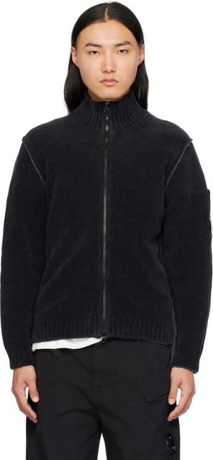 C.P. Company Black Double Zipped Knit Sweater