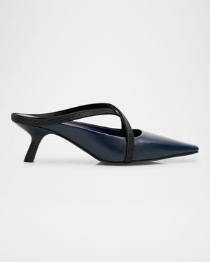 Leather Monili Crisscross Mule Pumps