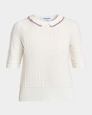 Collared Bobble Stitch Short-Sleeve Sweater