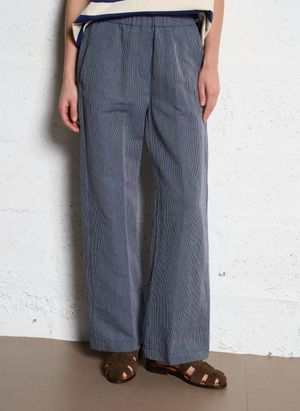 Diega - Pantalon large en lin mélangé - Taille L - Bleu