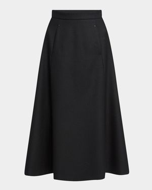 Circle-Cut Wool Midi Skirt