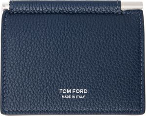 TOM FORD Navy Small Grain Leather Money Clip Card Holder