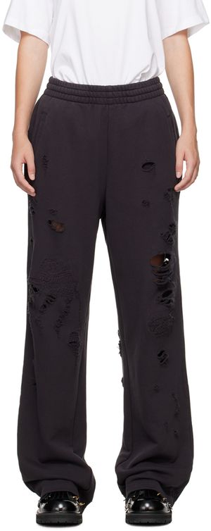 We11done Pantalon de survêtement noir à effet usé
