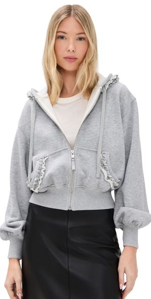 Cinq à Sept Ruffle Rhinestone Heather Maddie Zip Up Heather Grey M