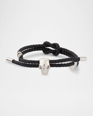 Men's Skull Woven Leather Cord Bracelet