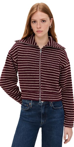 Madewell Zip Up Knit Jacket Pomegranate Stripe XXL