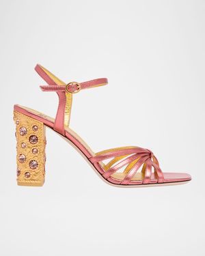 90mm Valenti Embellished-Heel Metallic Leather Sandals