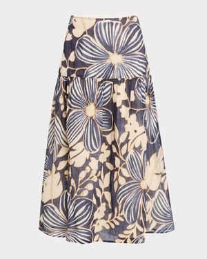 Owens Floral-Print Cotton Midi Skirt