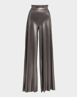 Wide-Leg Metallic Pants
