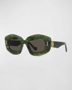 Emerald Green Acetate Rectangle Sunglasses With Golden Accents
