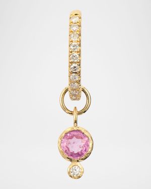 14k Yellow Gold Tiny Pink Sapphire and Diamond Single Earring Charm