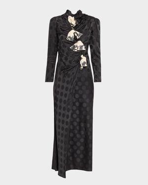 Kelly-B Polka Dot Silk Satin Draped Dress