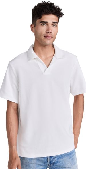 FRAME Short Sleeve Jacquard Polo Off White M