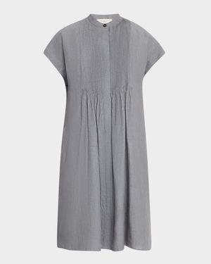 Ruched Pintuck Linen Dress