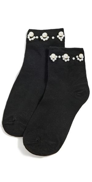 Stems Pearl Embellished Crew Socks Ivory One Size