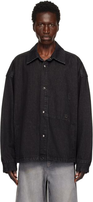WOOYOUNGMI Chemise noire en denim à poches et à ferrures à logo