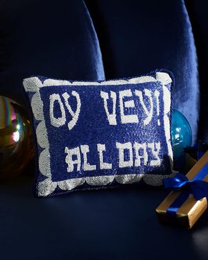 Oy Vey All Day Beaded Hanukkah Pillow, 8" x 10"