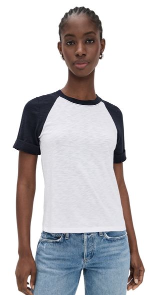 Veronica Beard Jean Short Sleeve Mason Baseball Tee White/Navy XL