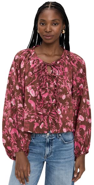 Coniglio Palm Beach Oleander Blouse Cranes Pink Teakwood One Size