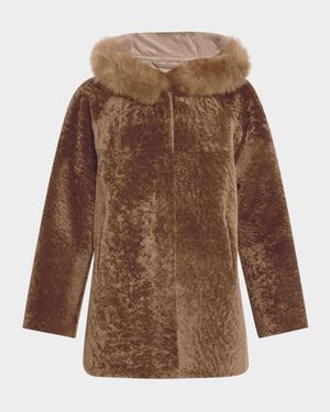 Reversible Textured Lamb Shearling Parka With Merinillo Lamb Shearling Trim